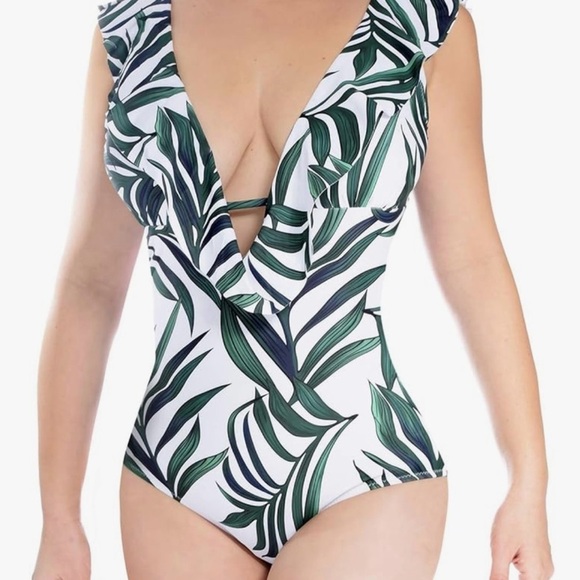 Other - Green and White Print Swimsuit